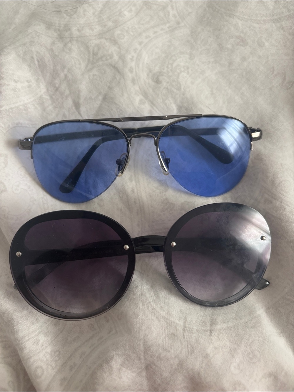 Blue Aviator & Black Oversized Round Sunglasses - Double Pack